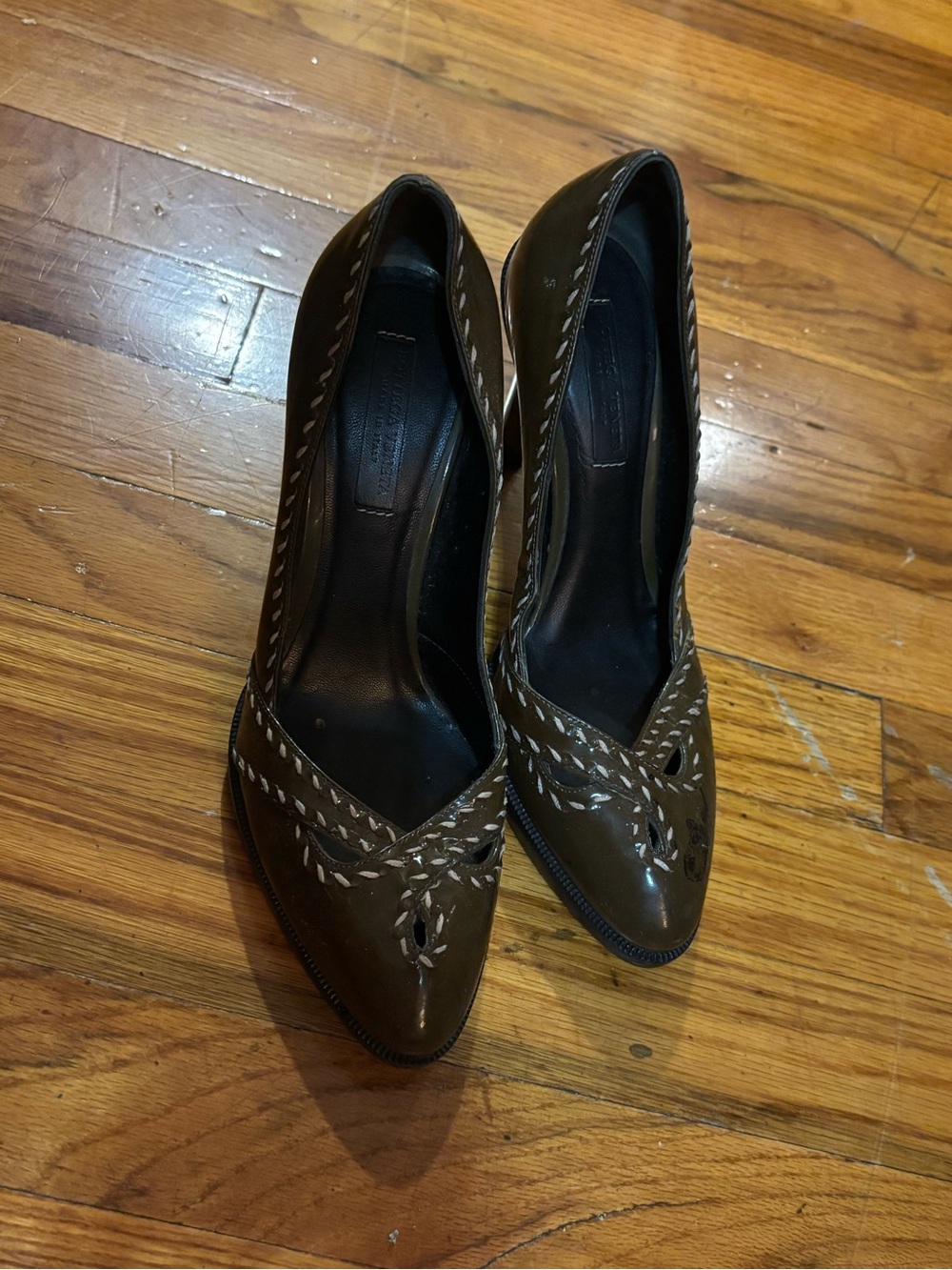 Vintage Bottega Veneta Olive Green Heels Whipstitch shoes Prada pumps 37.5 Gucci